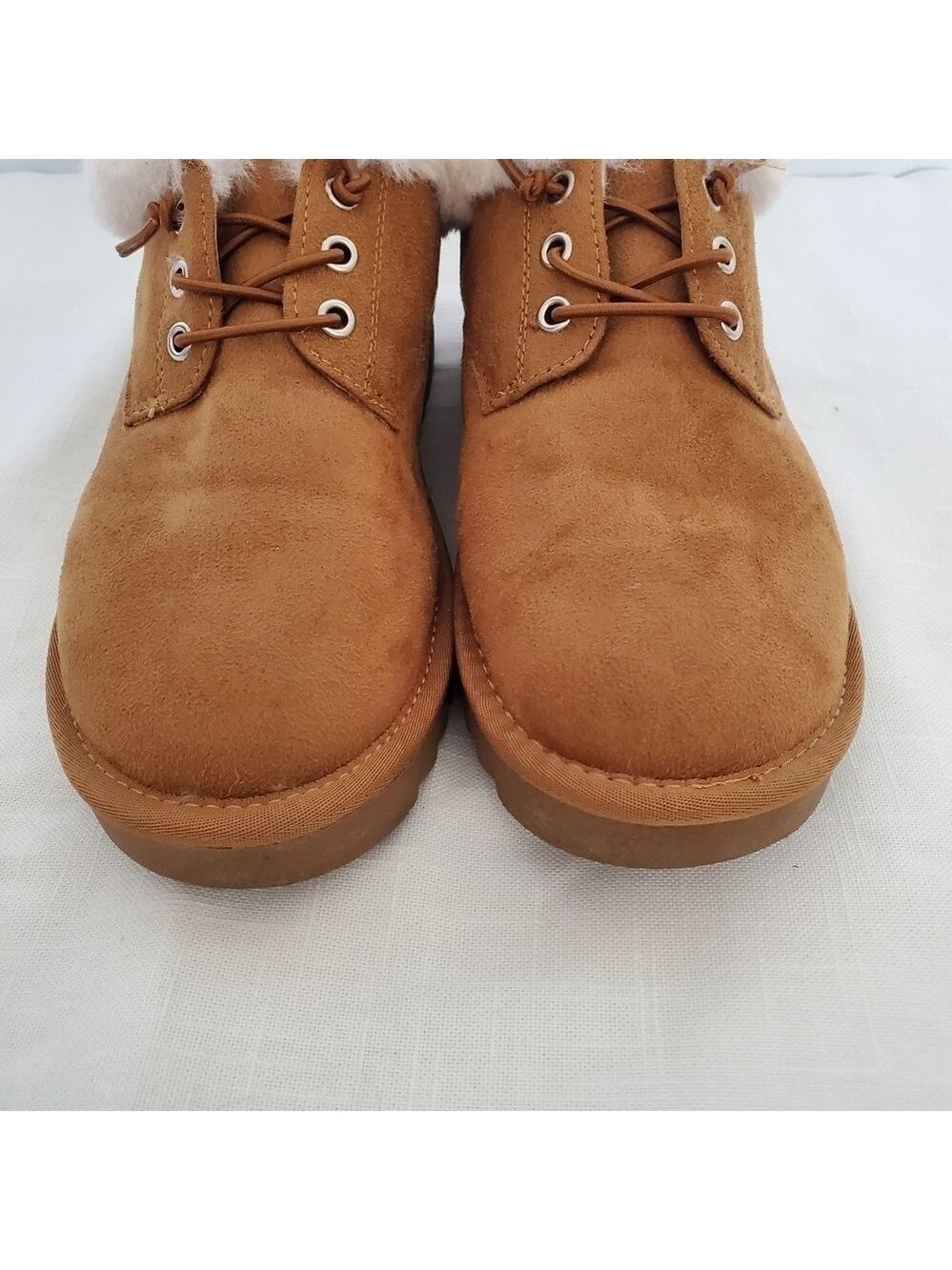 CUSHIONAIRE 'HOPE' ANKLE BOOTIES SLIP-ON SUEDE FAUX-SHEARLING CHESTNUT WOMEN 7.5 - Picture 7 of 12